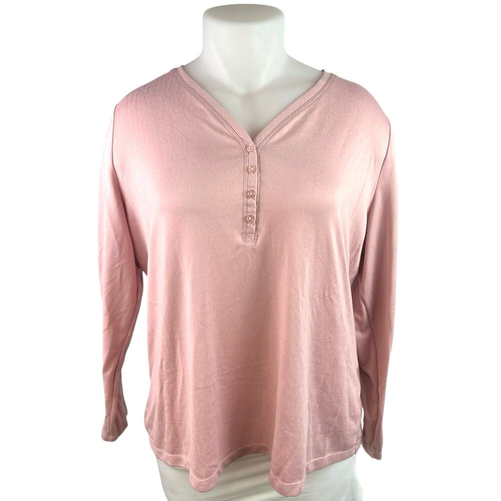 Charter Club Intimates Women's Pink Long Sleeve Henley Lounge Pajama Top Sz 2XL